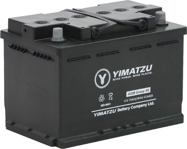 Battery - Group 48 / H6 / L3 AGM Automotive, 12V 75Ah, 820CCA, SLA, MF, Yimatzu - BATAM1248-AGM - PBC71EF1