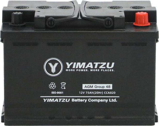 Battery - Group 48 / H6 / L3 AGM Automotive, 12V 75Ah, 820CCA, SLA, MF, Yimatzu - BATAM1248-AGM - PBC71EF1