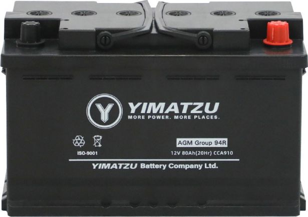 Battery - Group 94R / H7 / LN4 AGM Automotive, 12V 80Ah, 910CCA, SLA, MF, Yimatzu - BATAM1294R-AGM - PBC93EF1