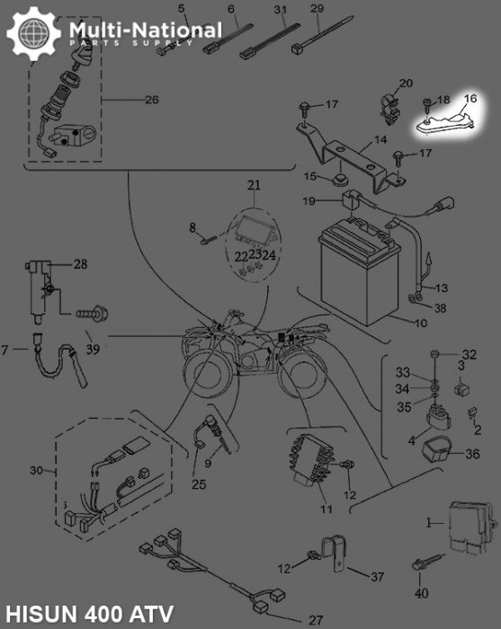 Cables and Lines Battery Cable  Negative ATV Hisun 400cc  10A9780  