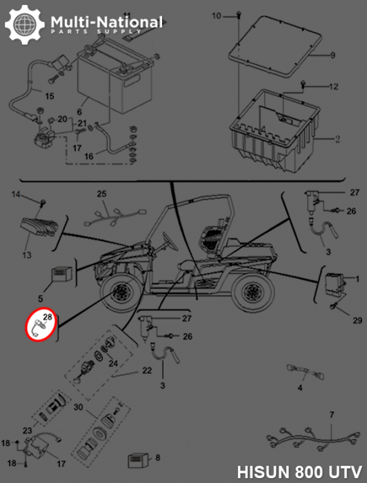 Brake Light Switch - ATV/UTV, 400cc to 800cc, Hisun, Rear Brake - 10A8840 - PBC2050F1