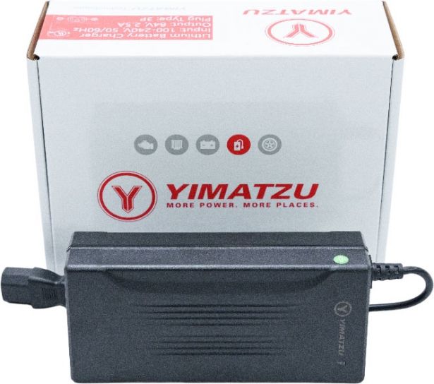 Charger - 72V, 2.5A, C13 Plug with Universal T-Prong, Lithium, Yimatzu - CHG7225YTL - PBC1592EF1