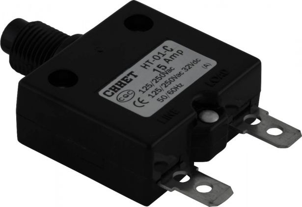 Circuit Breaker - Push Button, 15A, HT-01C, 125/250VAC, 32/50VDC - 60A9615 - PBC2337F1