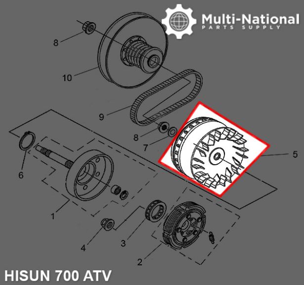 Clutch - Variator, Hisun, 500-700cc, 21 Spline - 30A3651 - PBC1290F1
