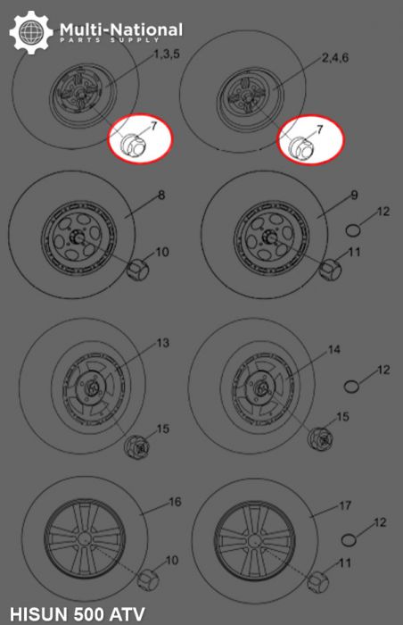 Dust Covers - Wheel Caps, ATV, Hisun, 400-800cc (1pc) - 70A4940 - PBC3450F1