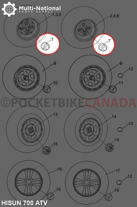 Dust Covers - Wheel Caps, ATV, Hisun, 400-800cc (1pc) - 70A4940 - PBC3450F1