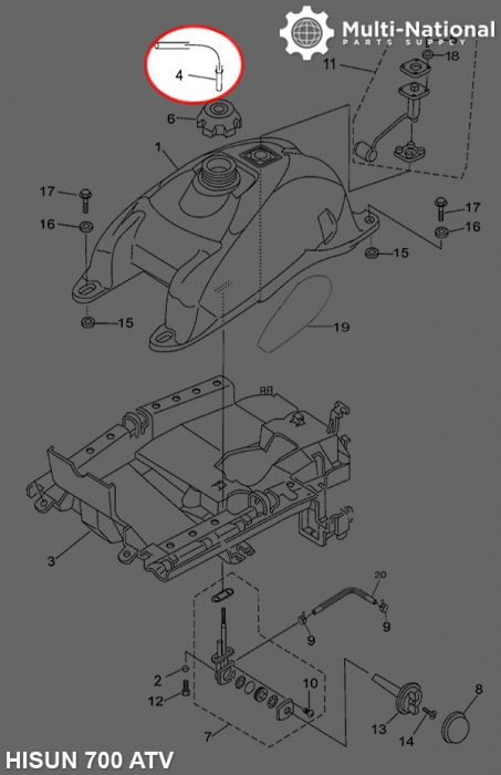 Fuel Tank Vent Pipe - ATV, Hisun, 400-700cc - 20A4250 - PBC2477F1