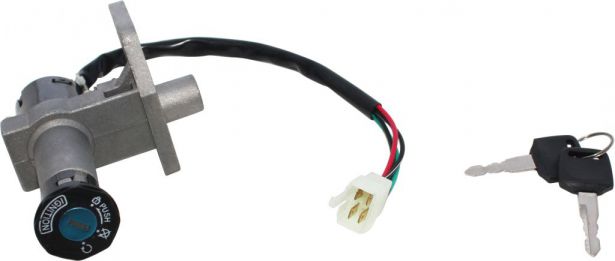 Ignition Key Switch - 4 Wire, 4 pin Male, Metal, Steering Lock, Scooter, GY6 - 10A4254 - PBC2104F1