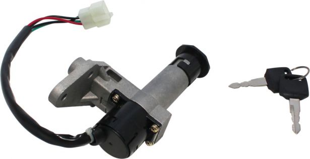 Ignition Key Switch - 4 Wire, 4 pin Male, Metal, Steering Lock, Scooter, GY6 - 10A4254 - PBC2104F1