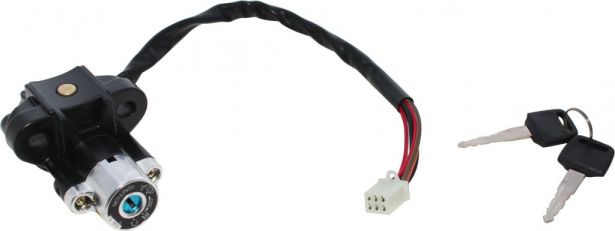 Ignition Key Switch - 6 Wire, 6 pin Male, Metal, Steering Lock, Scooter, GY6 - 10A4256 - PBC2136F1