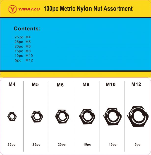 Locknut Kit - Metric Nylon Lock Nut Assortment (100pcs) - KIT5243 - PBC2852F1