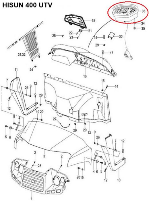 Meter Display - 400cc, 500cc, 700cc, 800cc Hisun - 10A7356 - PBC2078F1