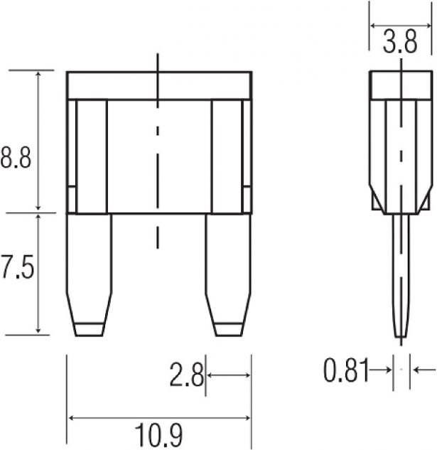 Mini Fuse - 10A, Red, Silver-Plated Terminals (10pcs) - 60A9318 - PBC2147F1