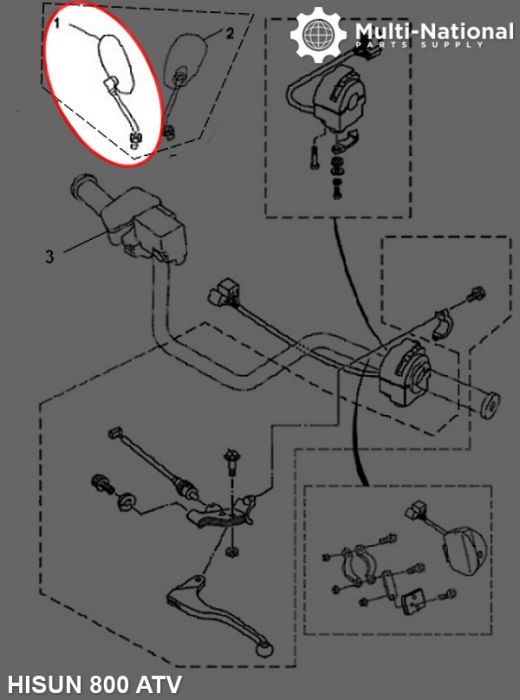 Mirror - Left, 800cc, ATV, Hisun - MIR7985 - PBC338F1