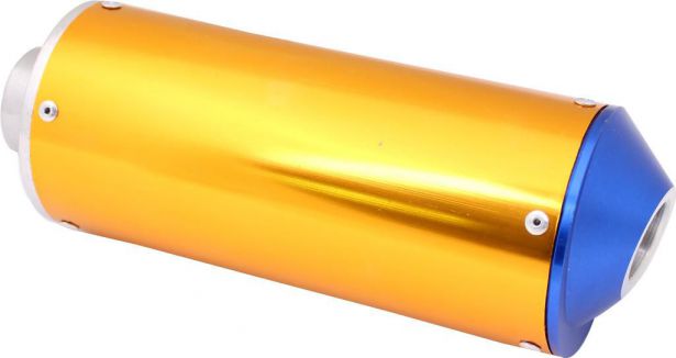 Muffler - Aluminum, With Mounting Bracket, Gold and Blue - PBCMFL51F1