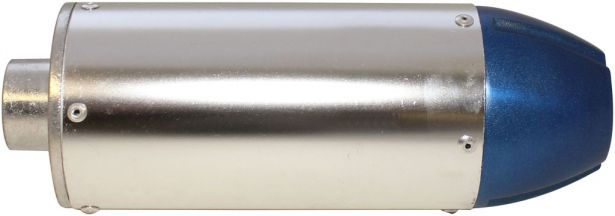 Muffler - Performance CNC, With Mounting Bracket, Chrome and Blue - PBCMFL50F1