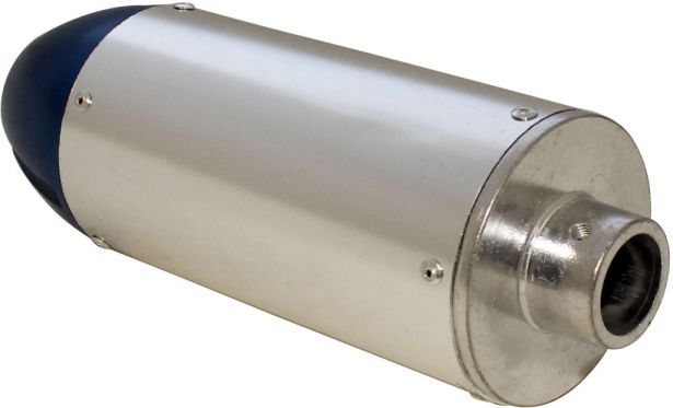 Muffler - Performance CNC, With Mounting Bracket, Chrome and Blue - PBCMFL50F1