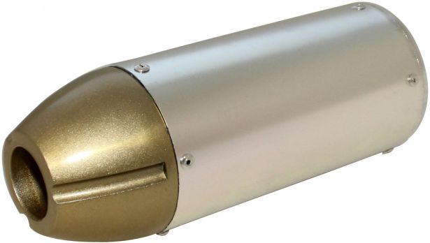 Muffler - Performance CNC, With Mounting Bracket, Chrome and Gold - PBCMFL50F1