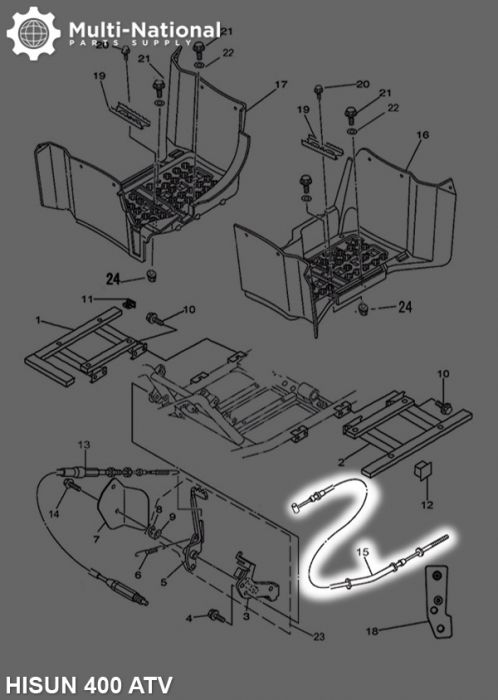 Parking Brake Cable - 115cm, 400cc, 500cc, 700cc, 800cc Hisun - CBL3951 - PBC866F1