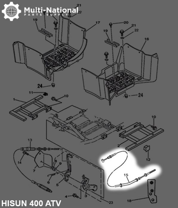 Parking Brake Cable - 202.5cm, 400cc, 500cc, 700cc, 800cc Hisun - CBL3942 - PBC910F1