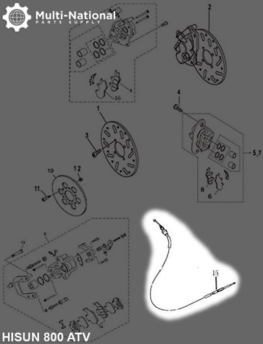 Parking Brake Cable, 284cm, 400cc, 500cc, 700cc, 800cc Hisun - CBL3980 - PBC959F1