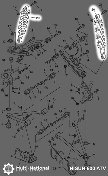 Shock - 365mm, 10mm Spring, Adjustable, Front, Hisun, 500-700cc - SHK5050 - PBC3200F1
