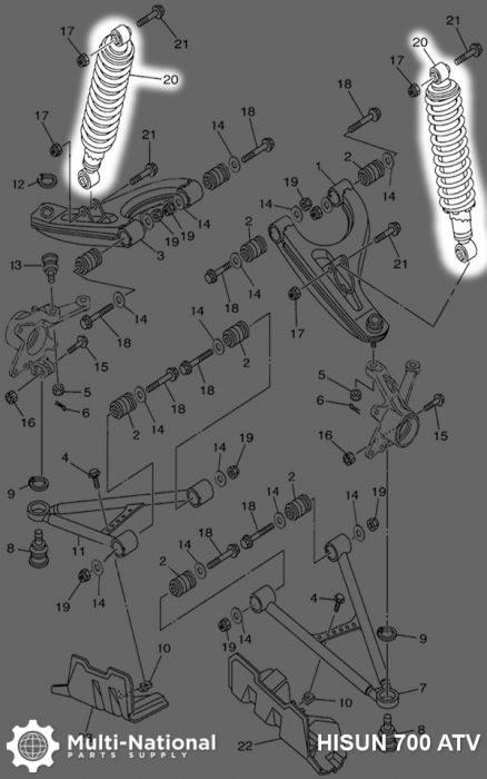Shock - 365mm, 10mm Spring, Adjustable, Front, Hisun, 500-700cc - SHK5050 - PBC3200F1