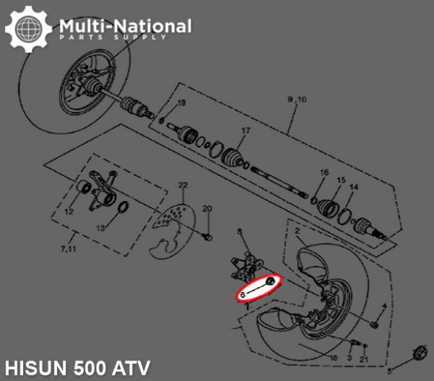 Slotted Nut - Castle Nut, M22-1.5, Hisun, 500-800cc, ATV/UTV (1pc) - HWN4622 - PBC2917F1