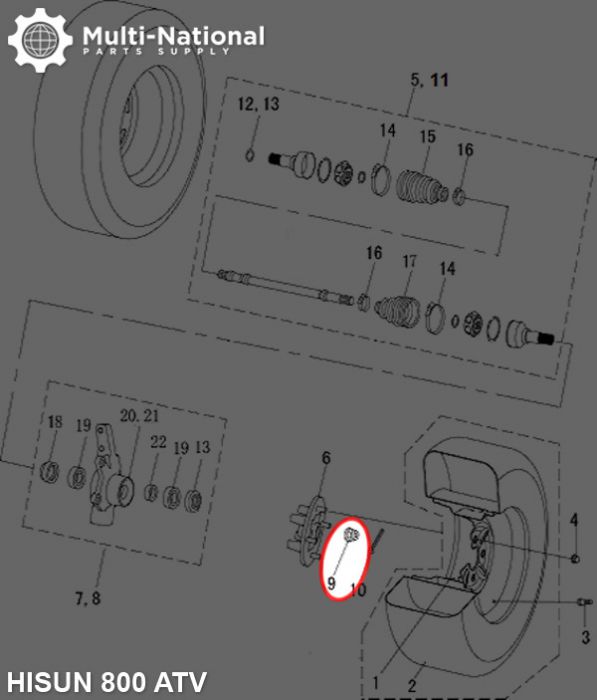 Slotted Nut - Castle Nut, M22-1.5, Hisun, 500-800cc, ATV/UTV (1pc) - HWN4622 - PBC2917F1