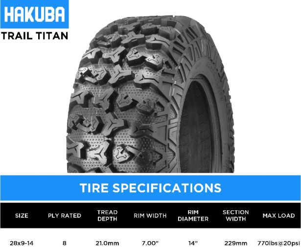 Tire - Hakuba Trail Titan Offroad, 28x9-14, 8 Ply, ATV / UTV - 40A280914H-1 - PBC4267EF1