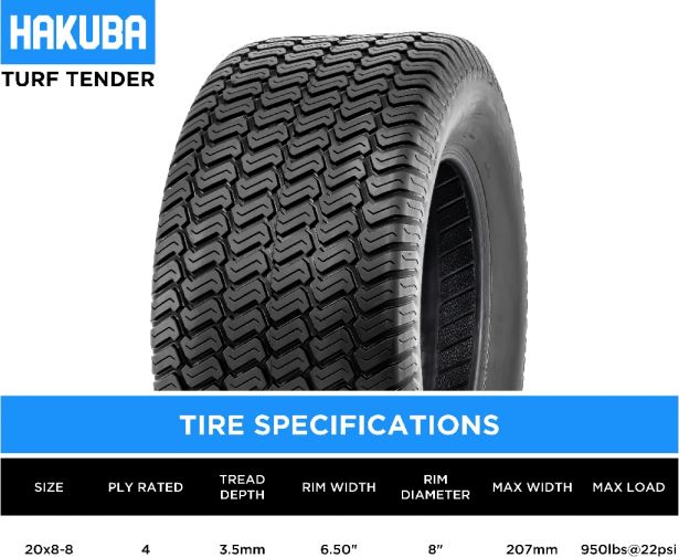 Tire - Hakuba Turftender, 20x8.00-8, 4 Ply, Lawn&Garden - 40G2088H - PBC3955EF1