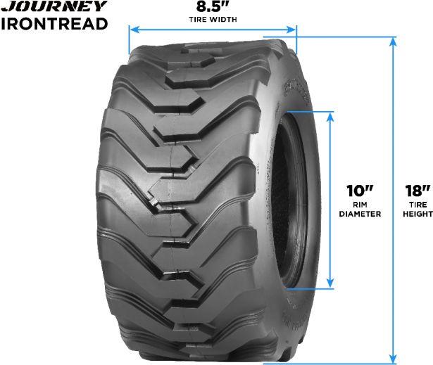 Tire - Journey IronTread Industrial, 18x8.50-10, 8 Ply, Tubeless - 40I1885J-1 - PBC3881EF1