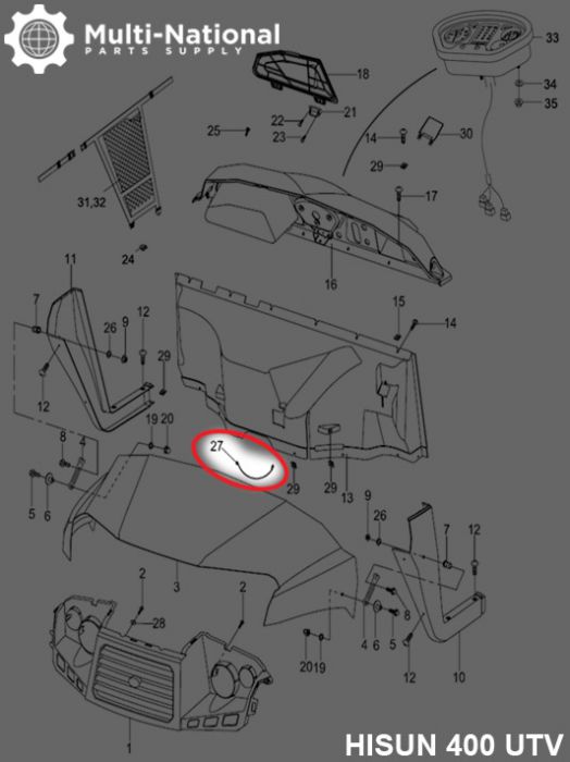 Trunk Cable - 27.7cm, 400cc, 500cc, 700cc, 800cc Hisun - 60A7040 - PBC1091EF1