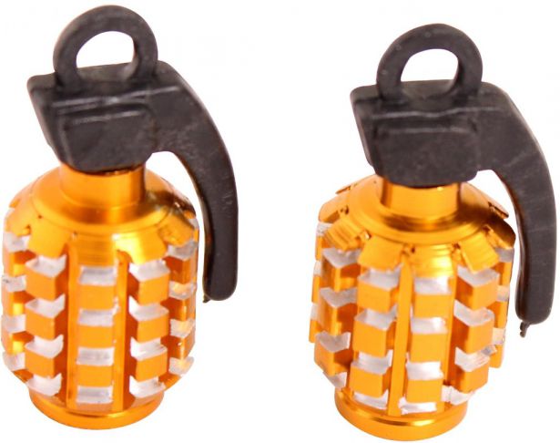 Valve Stem Caps - Gold Silver Grenades - 40A9040GD - PBC3551F1