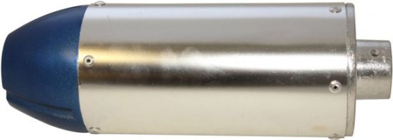 Muffler - Performance CNC, With Mounting Bracket, Chrome and Blue - PBCMFL50F1